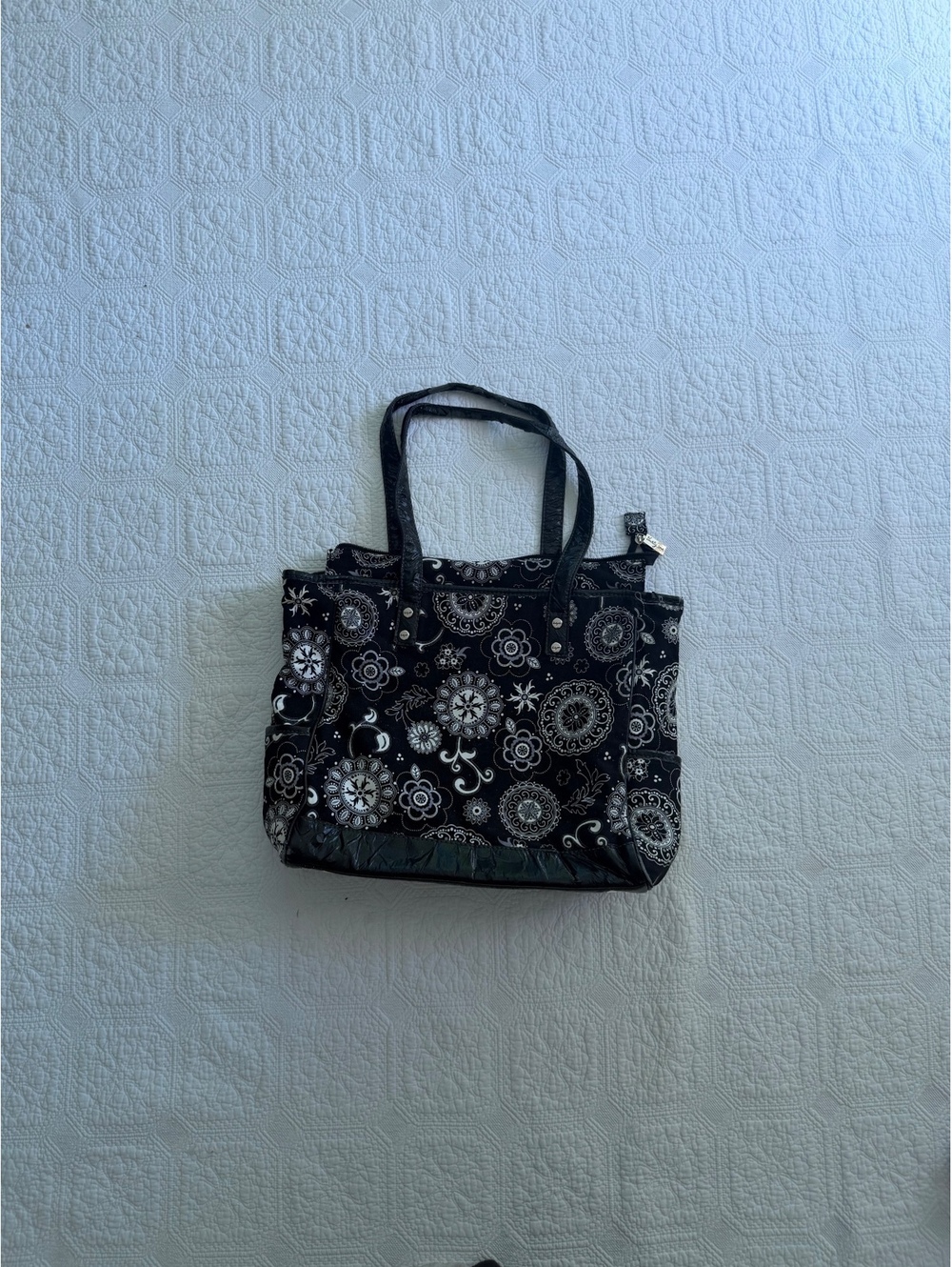 Black Floral and Paisley Pattern Tote Bag with Sturdy Black-